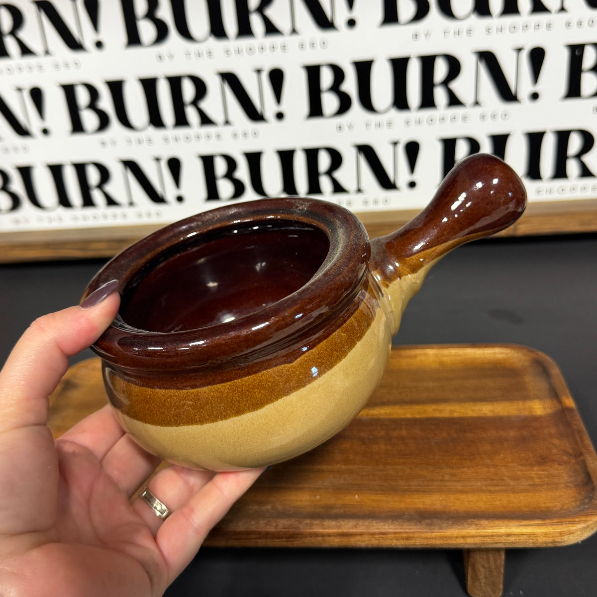 SOUP CROCK WITH HAND - NO LID {THRIFTY FLAMES}