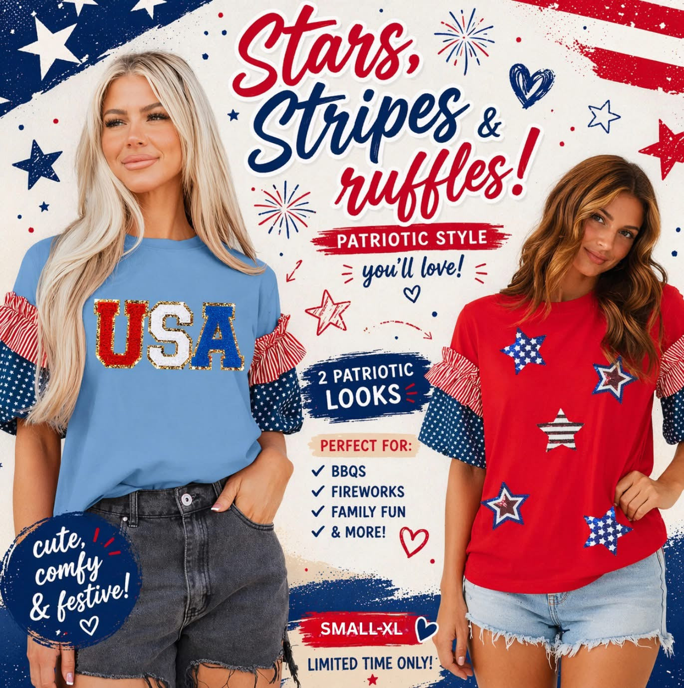 STAR, STRIPES, & RUFFLES TOPS (PREORDER 5/2)