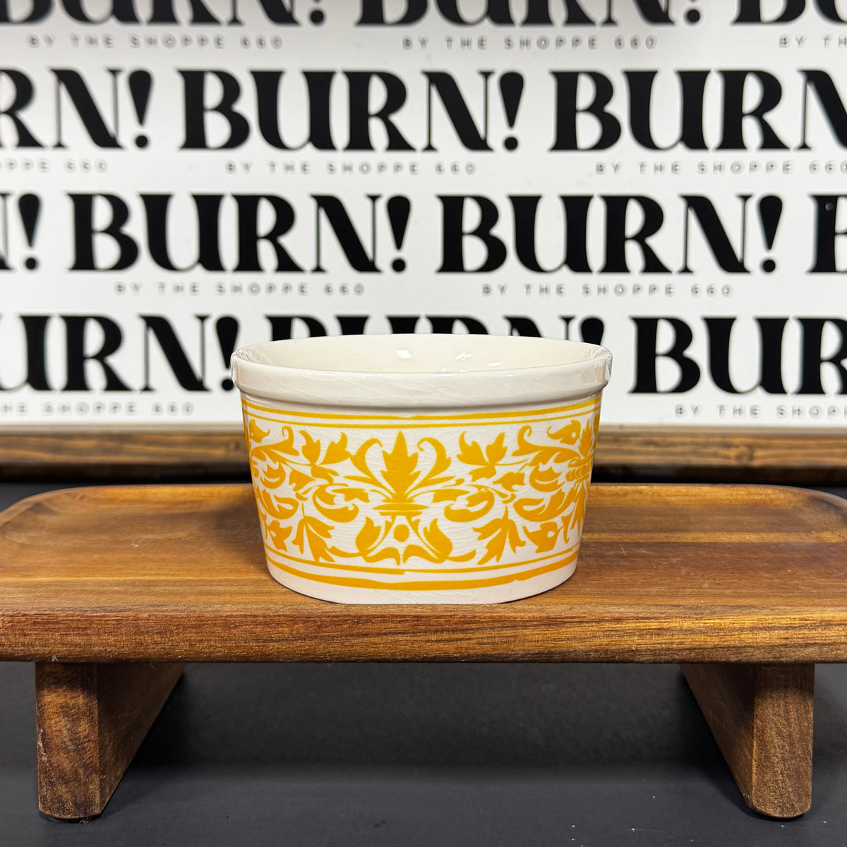 YELLOW FLORAL CROCK {THRIFTY FLAMES}