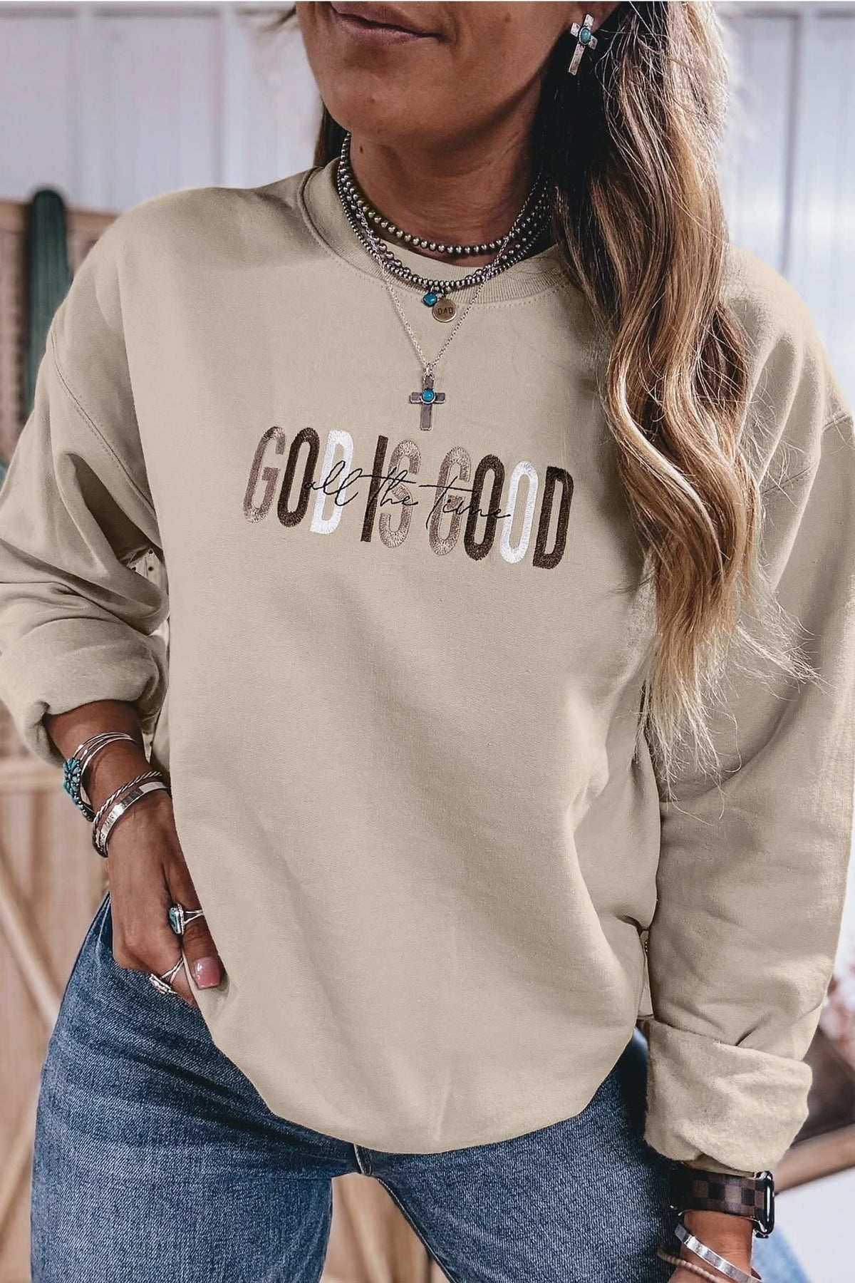 GOD IS GOOD EMBROIDERED CREW (PREORDER 9/26)