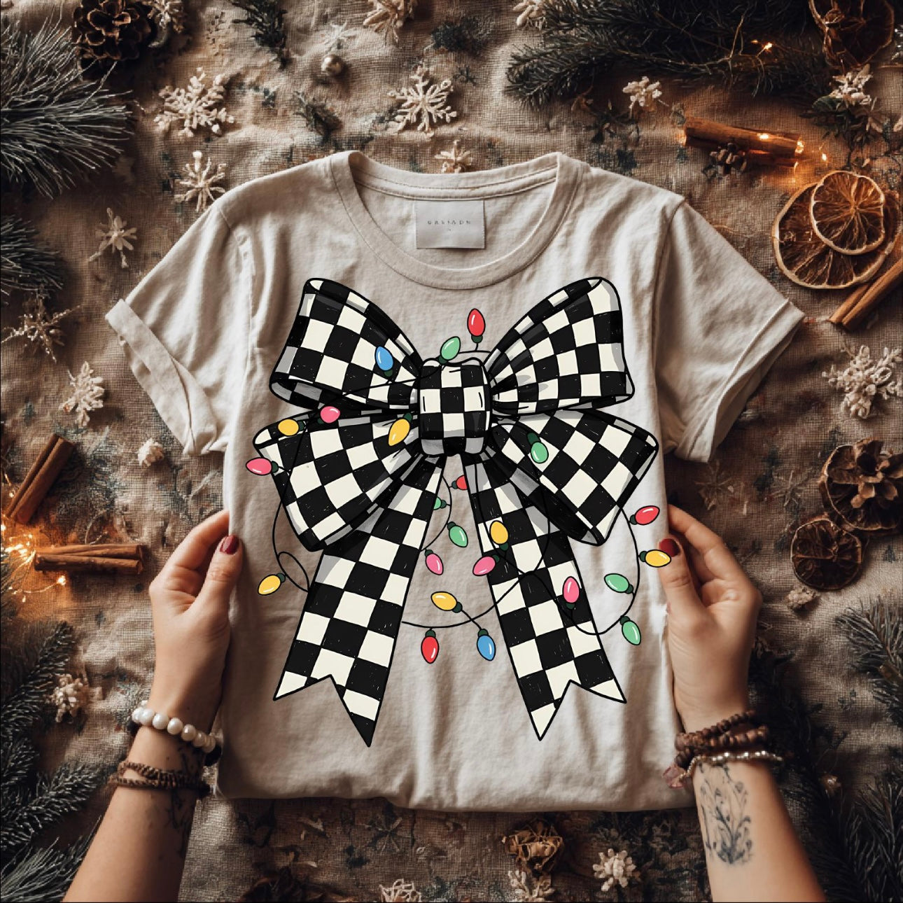 CHECKERED BOW + LIGHTS (SHOPPE SAMPLE)