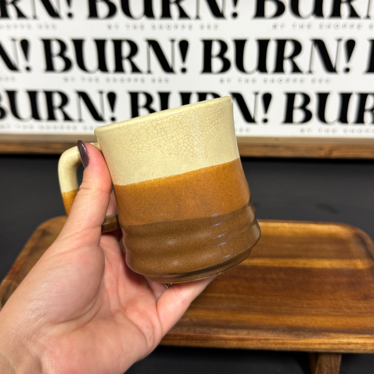 STRIPED BROWN MUG {THRIFTY FLAMES}