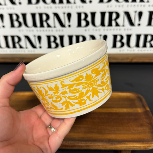 YELLOW FLORAL CROCK {THRIFTY FLAMES}
