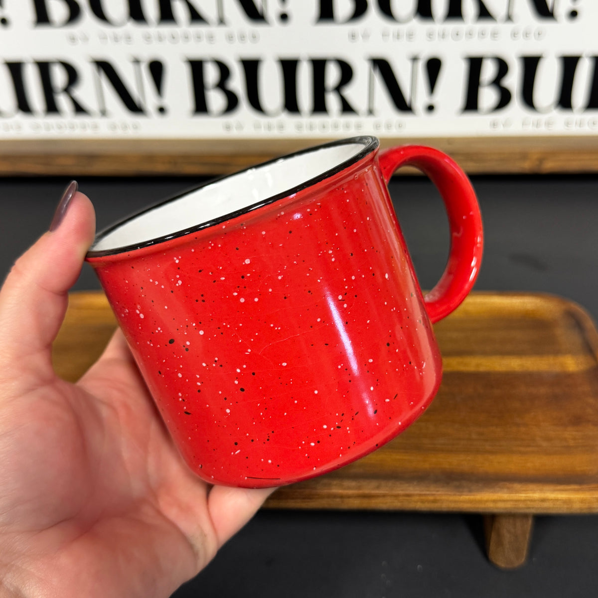 RED SPECKLED MUG {THRIFTY FLAMES}